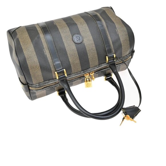 FENDI Logo Pequin Travel Hand Bag PVC Leather Black GHW Made in Italy 65KB280 - Picture 5 of 15